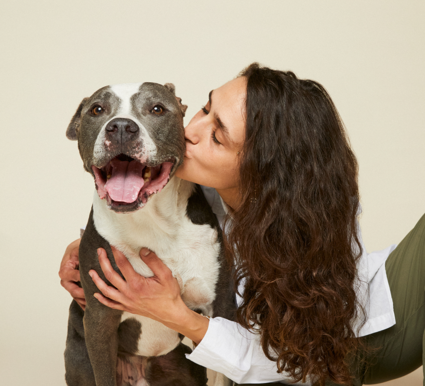 A Bowie Barker customer sharing a close moment with her dog
